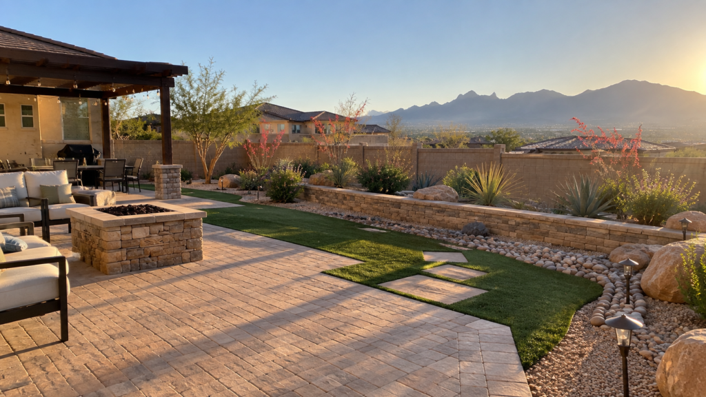 el-paso-landscape-installation-finished-backyard-patio-retaining-wall