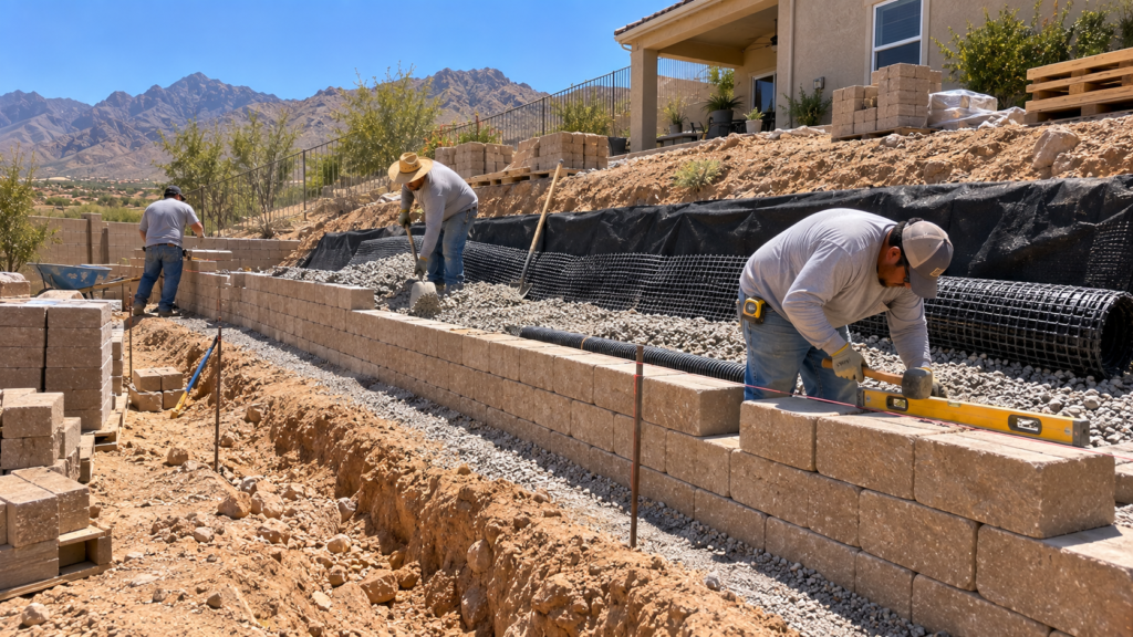 el-paso-retaining-wall-construction-geogrid-drainage-crew